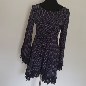 Bell Sleeve Mini Dress with Crochet Detail